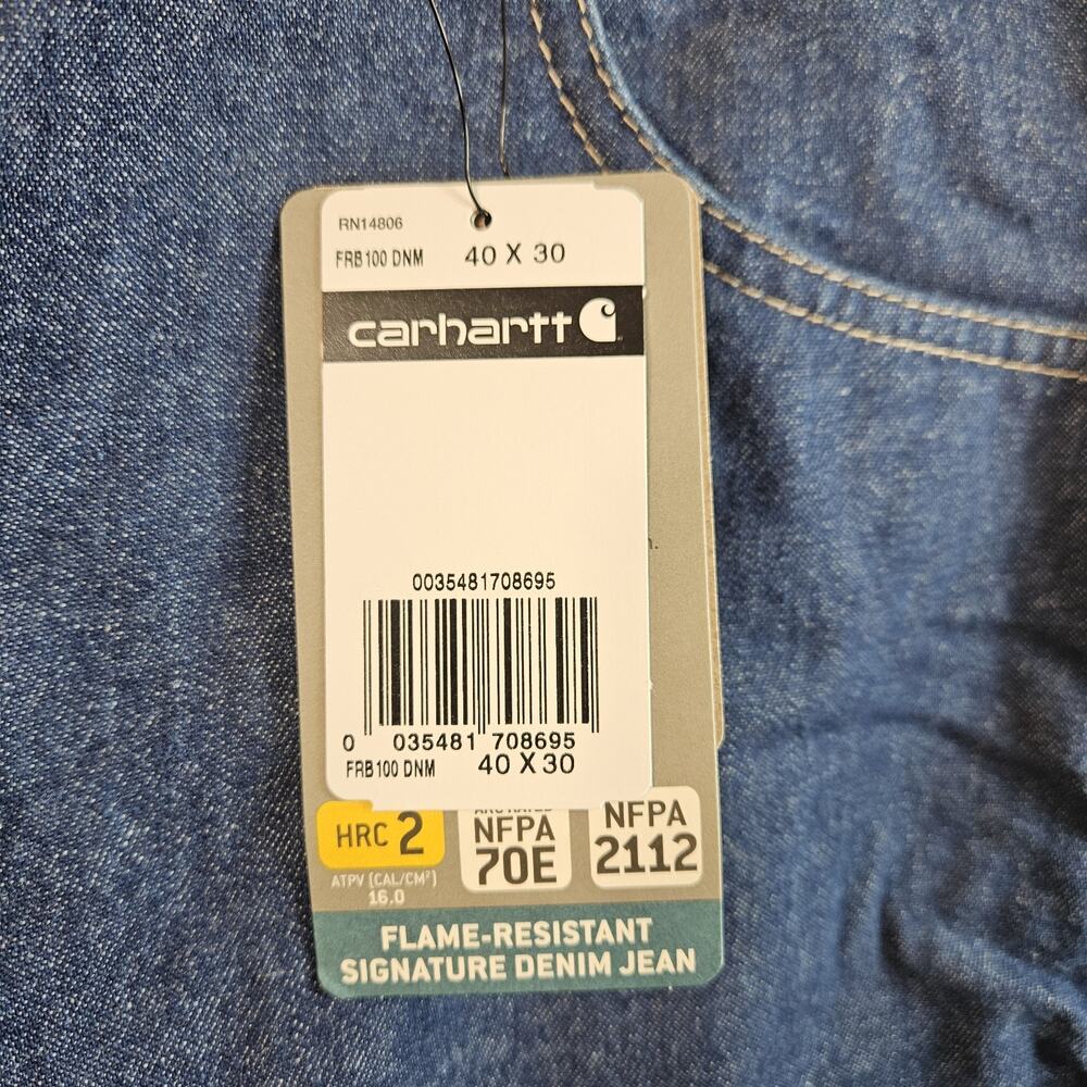 NEW Carhartt FR Flame Resistant Jeans Mens 40x30 Blue Denim Work FRB 100DNM - Picture 3 of 7